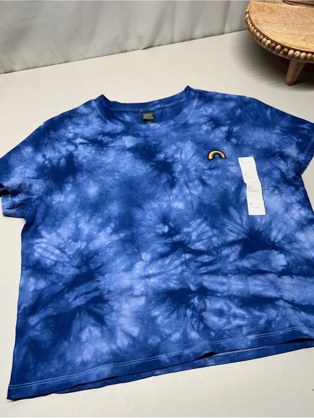 Tie-Dye Blue medium Tee with Rainbow Patch